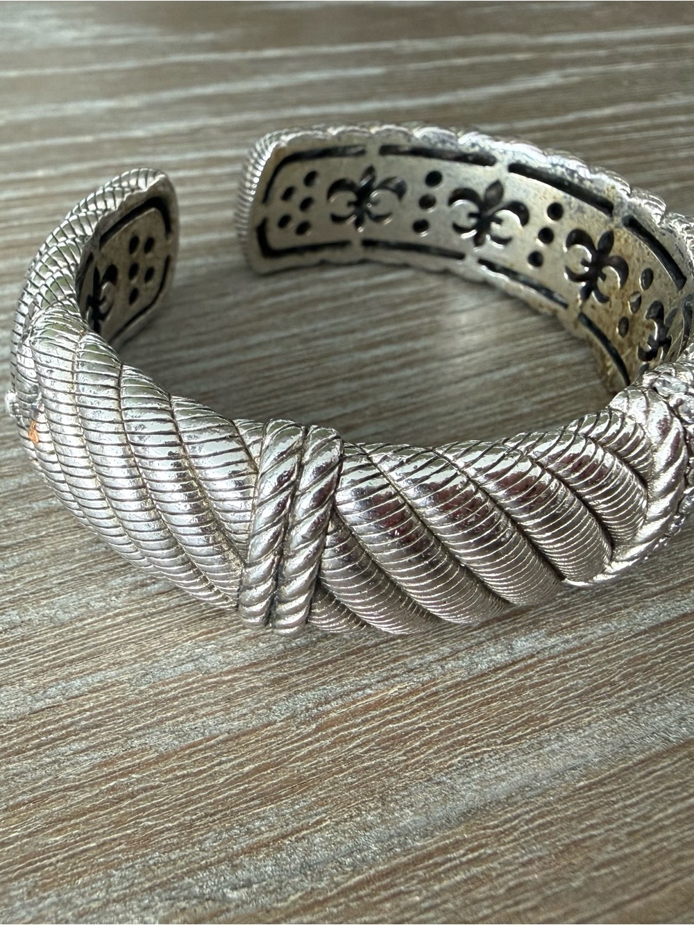 Judith Ripka Sterling Silver Wide Rope CZ Hinged Cuff Bracelet